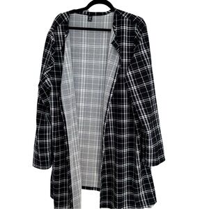 SHEIN Black & White Plaid Open-Front Cardigan